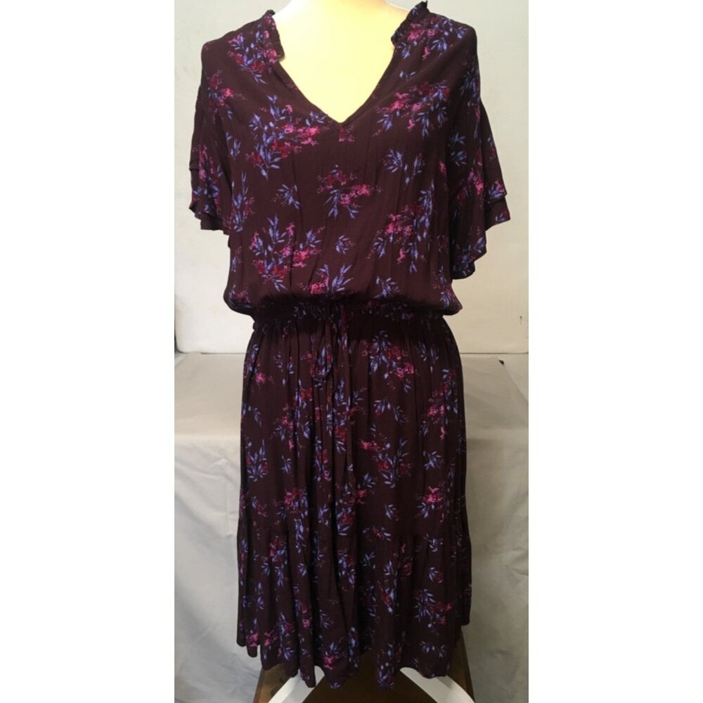 Terra and Sky Dress Women Size 4X Dark Red w Flowers Elastic Waist New w Tags